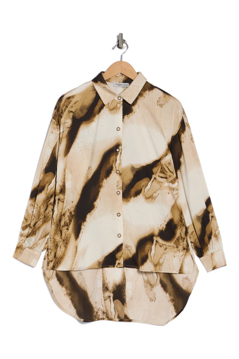 High-Low Hem Button-Down Shirt, Alternate, color, BEIGE