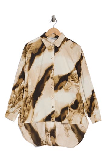 Patrizia Luca High-low Hem Button-down Shirt In Brown