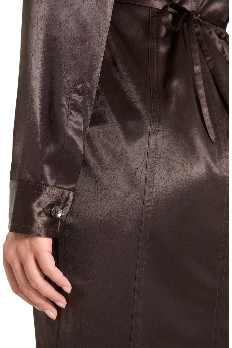 Etta Crinkled Satin Midaxi Shirt Dress, Alternate, color, Dark Brown
