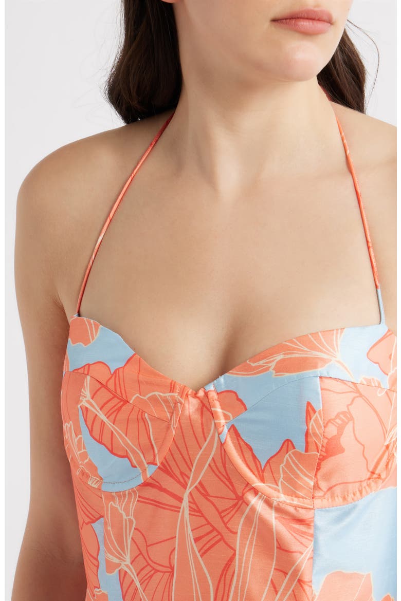 Saige Floral Sweetheart Neck Cocktail Dress, Alternate, color, SKY/ CORAL LAYERED PEONIES