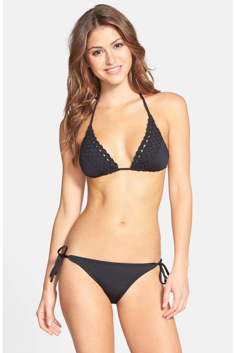 'It Girl' Crochet Trim Triangle Bikini Top, Alternate, color, BLACK