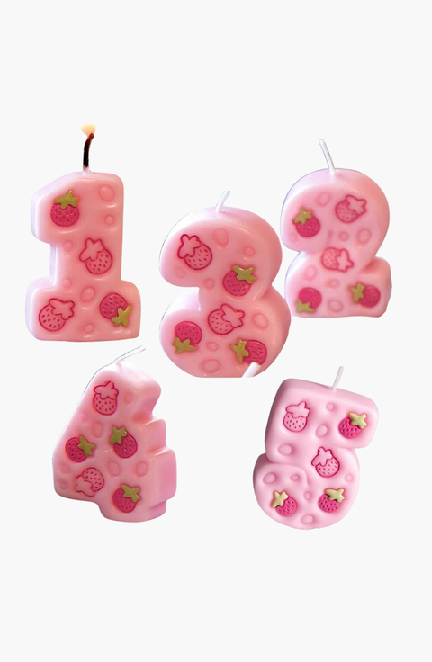 Bubble Cream Strawberry Birthday Number Candle Cake Topper
