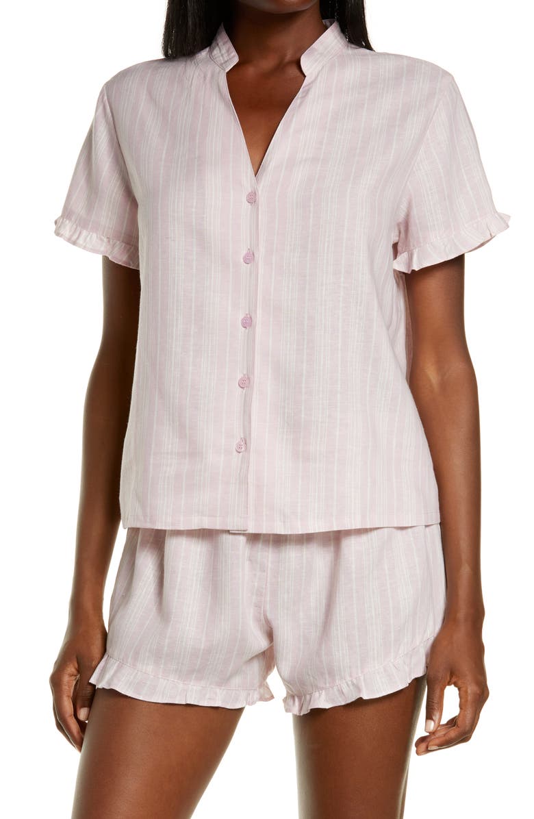 Nordstrom Romantic Stripe Linen Blend Short Pajamas, Main, color, Purple Fragrant Linen Stripe