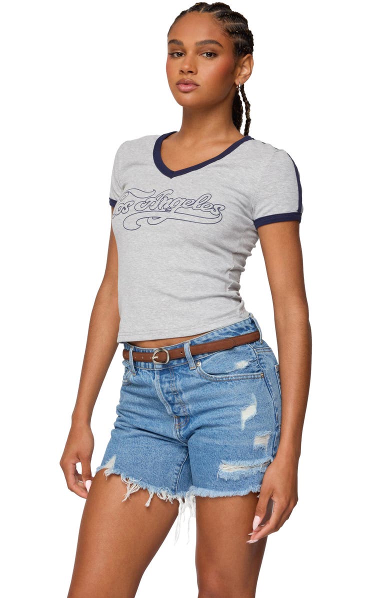 EDIKTED Los Angeles Cotton Graphic Ringer T-Shirt, Alternate, color, Gray-Melange