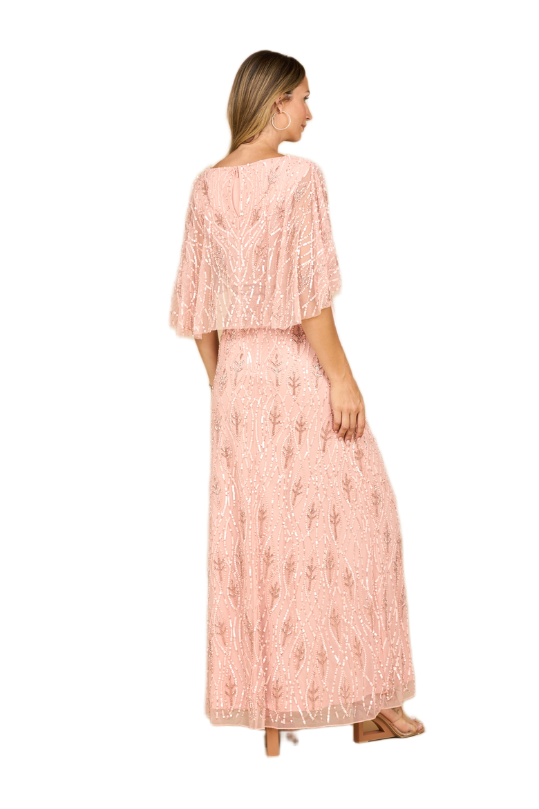 Beaded Gown with Half Cape, Alternate, color, Light Pink