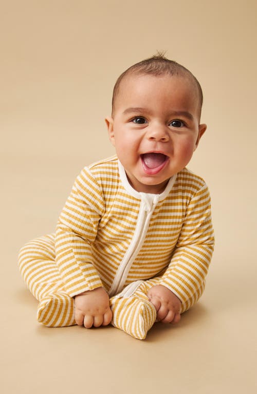 Shop Mori Rib Fitted One-piece Footed Pajamas In Mustard Stripe
