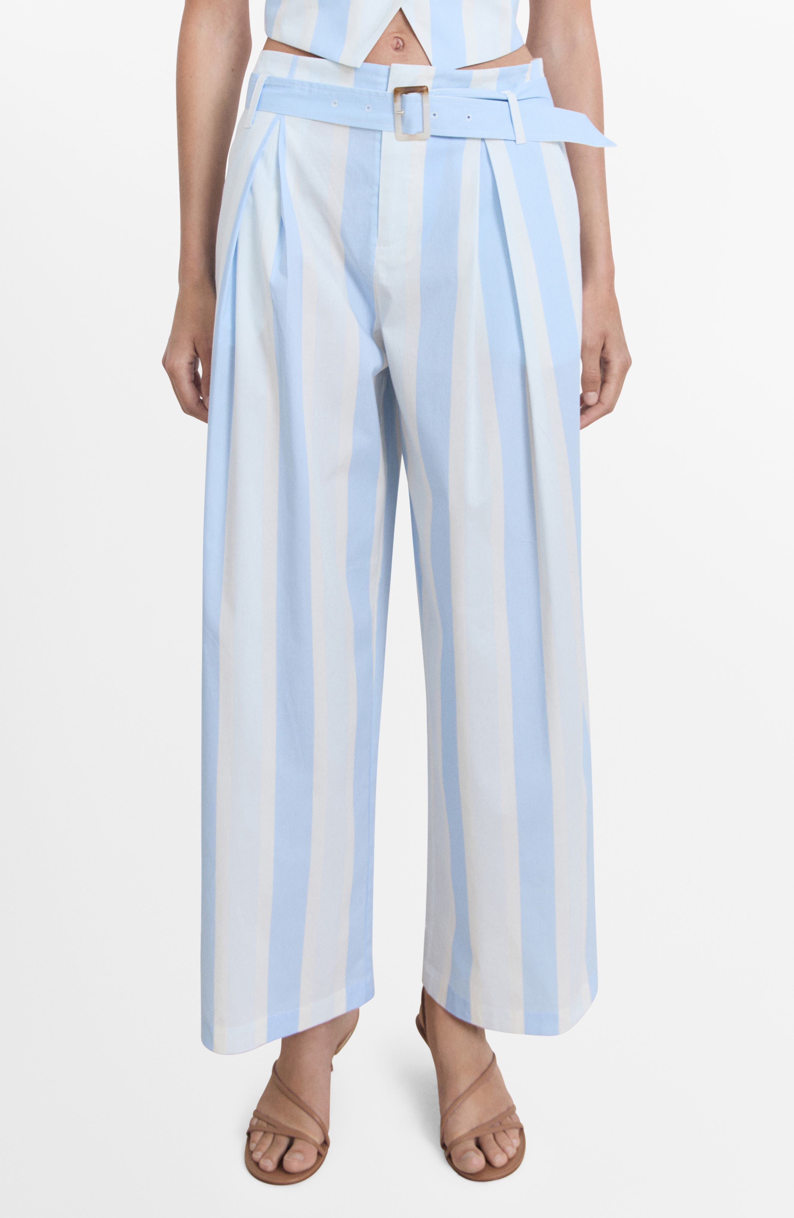 Belted Stripe Straight Leg Pants