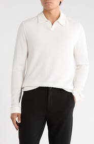 John Varvatos Zack Basket Stitch Long Sleeve Polo