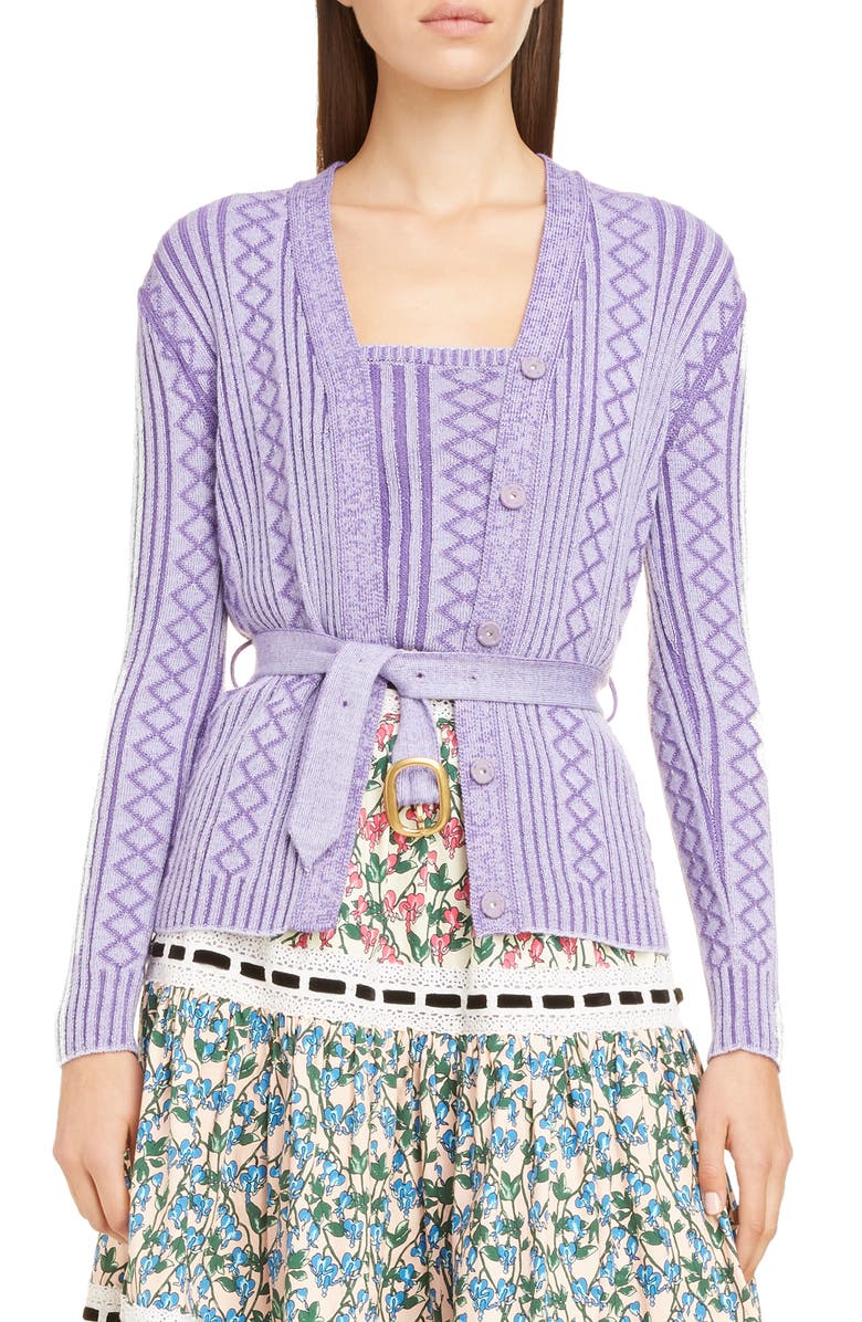 Runway Marc Jacobs MARC JACOBS Belted Diamond Rib Stitch Cardigan, Main, color, 