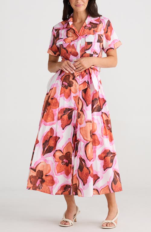 Brave + True Brave+true Rossellini Floral Short Sleeve Tie Waist Shirtdress In Azalea