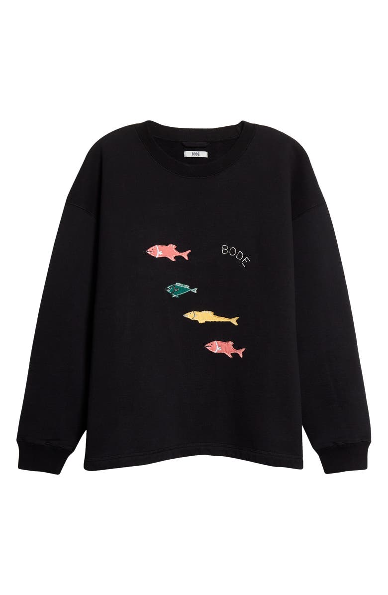 Bode Fish Appliqué Cotton Sweatshirt, Alternate, color, 