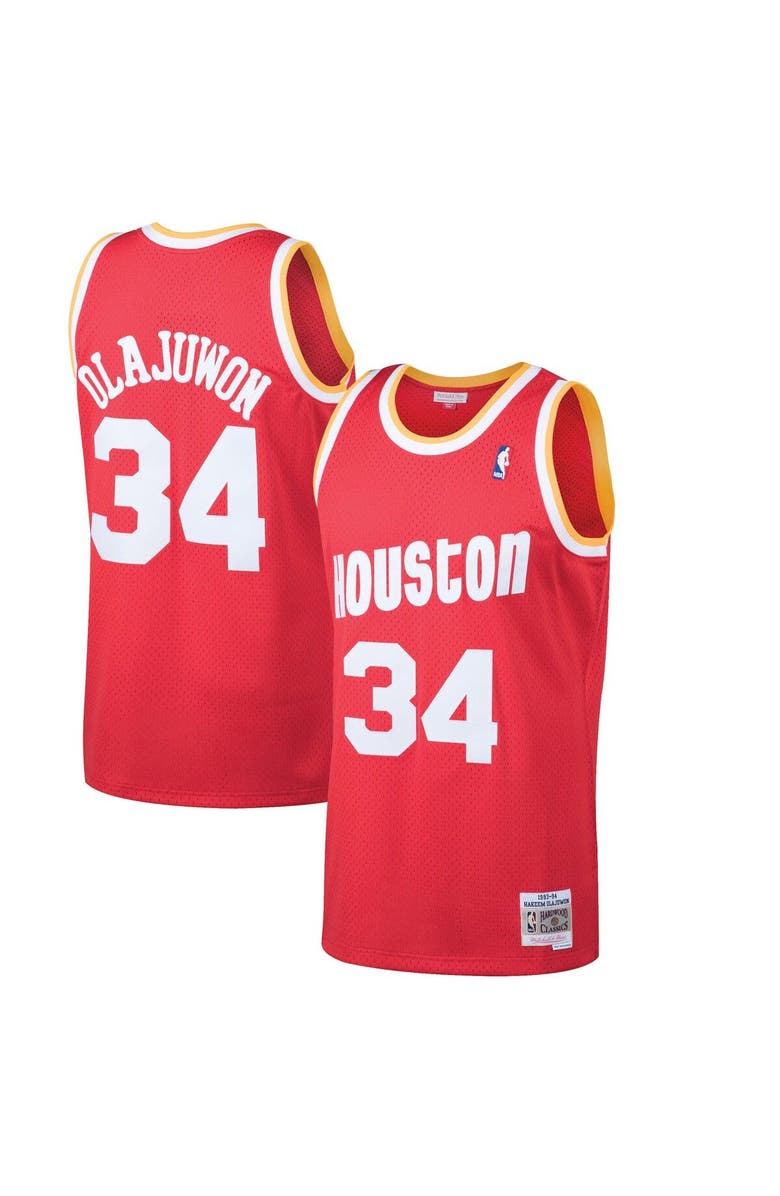 Mitchell & Ness Men's Mitchell & Ness Hakeem Olajuwon Red Houston Rockets 1993-94 Hardwood Classics Swingman Jersey, Alternate, color, 