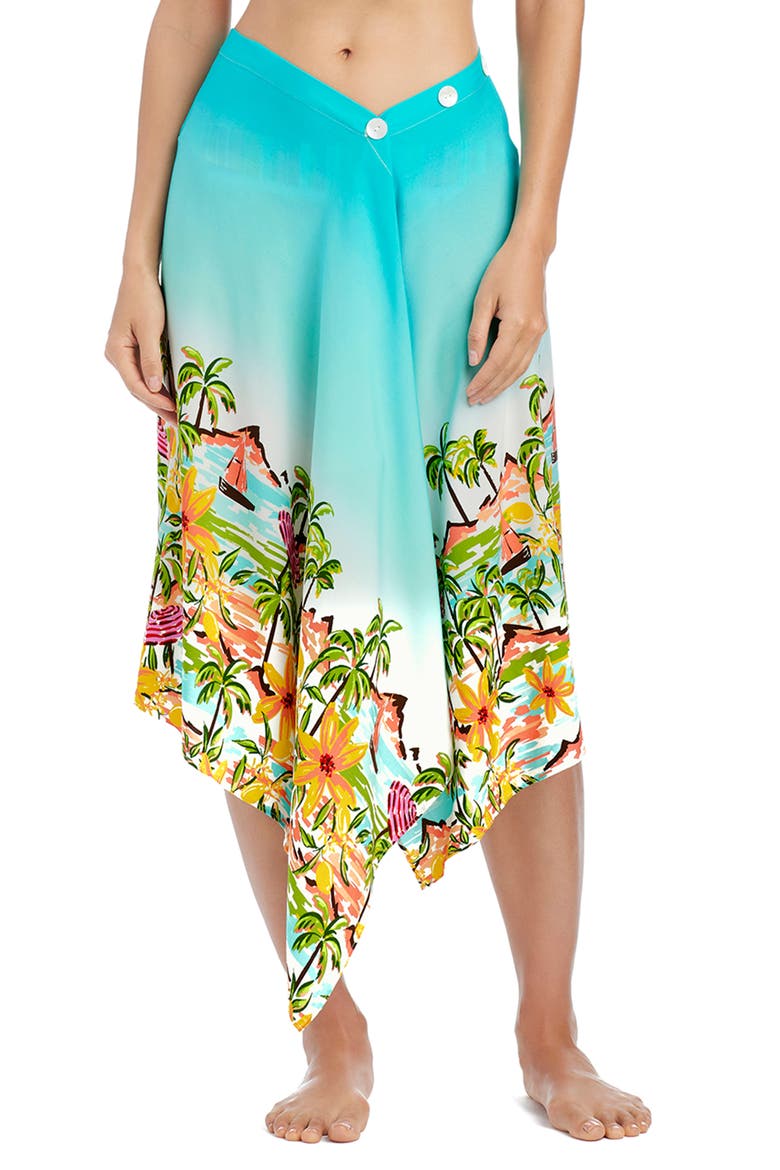 Tropical Print Button Pareo, Main, color, COOL