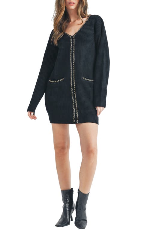 All in Favor Chain Detail Long Sleeve Minidress in Black 