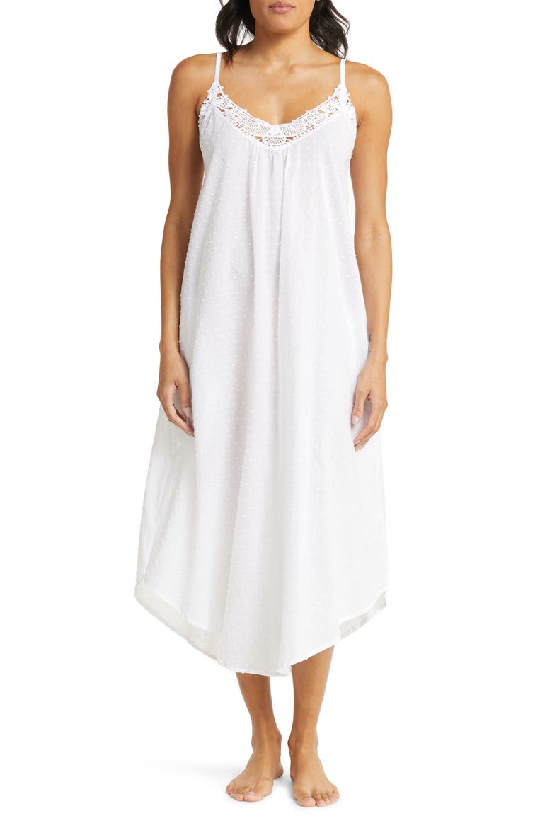 Lace Trim Cotton Nightgown, Main, color, WHITE