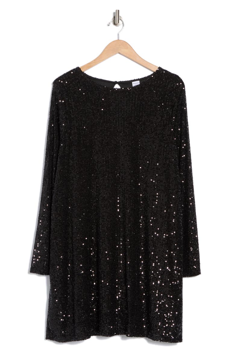 Sequin Long Sleeve Minidress, Alternate, color, BLACK