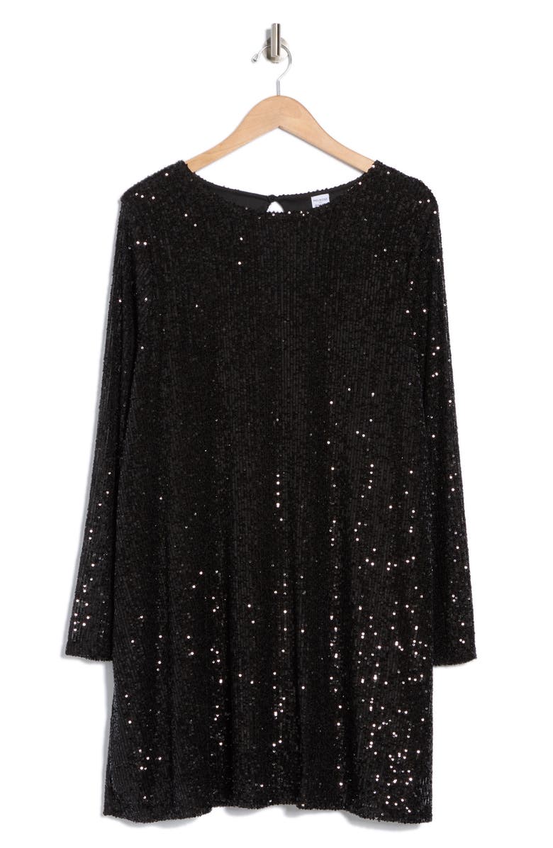Melrose and Market Sequin Long Sleeve Minidress, Alternate, color, Black