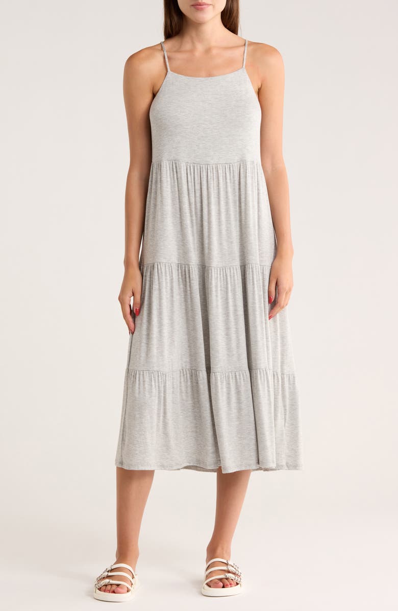 matty m. Knit Tiered Maxi Dress, Main, color, Heather Grey