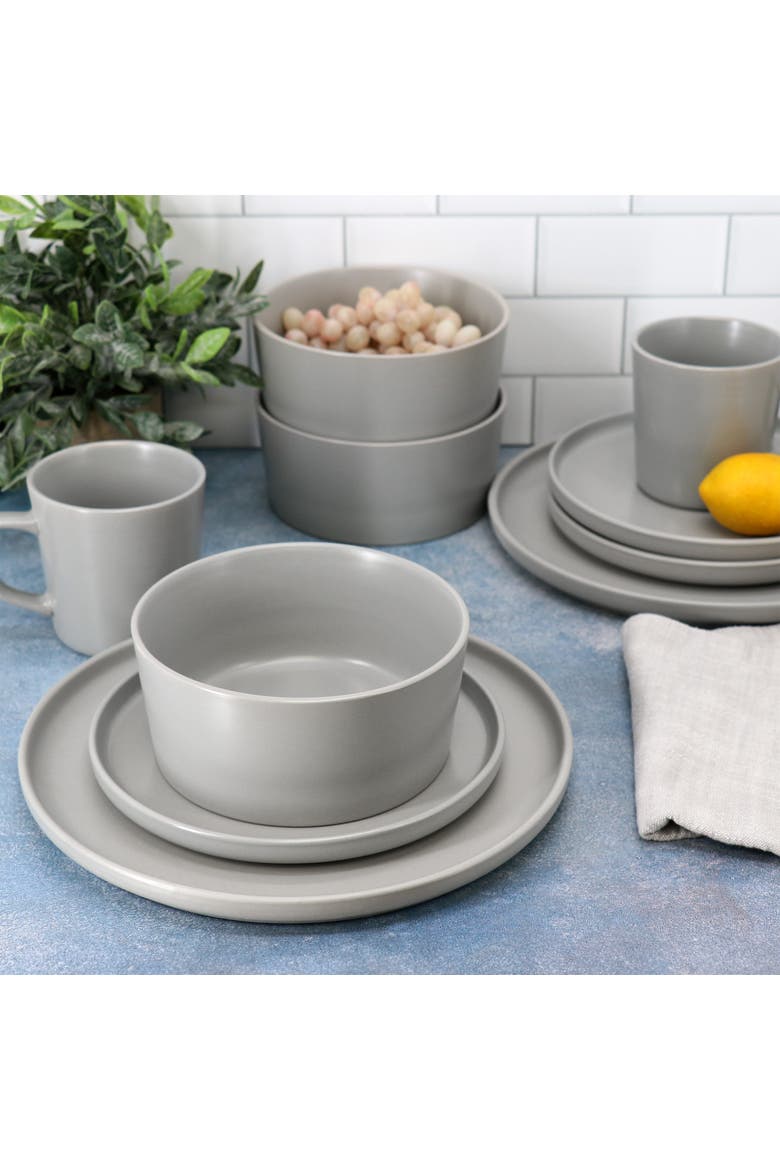 Luxmatte Light Grey 16 Piece Dinnerware Set, Alternate, color, Grey