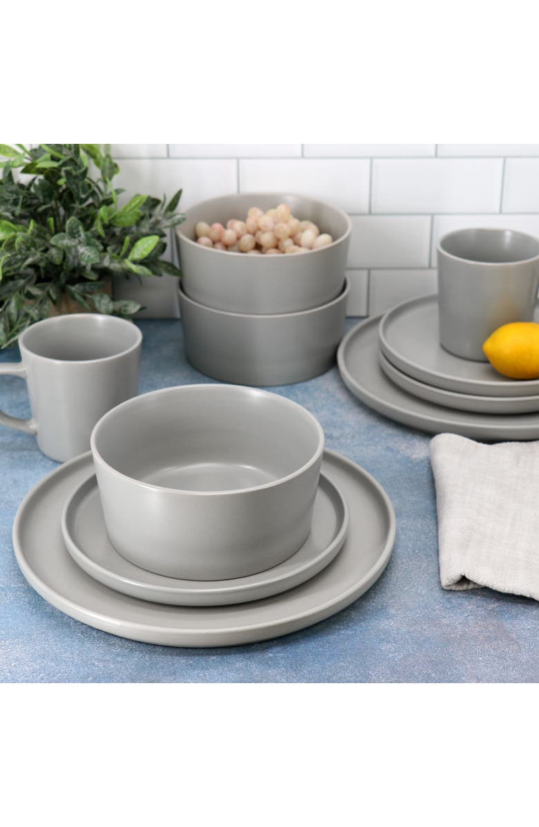 Elama Luxmatte Light Grey 16 Piece Dinnerware Set, Alternate, color, Grey