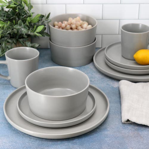 Elama Luxmatte Light Grey 16 Piece Dinnerware Set In Gray