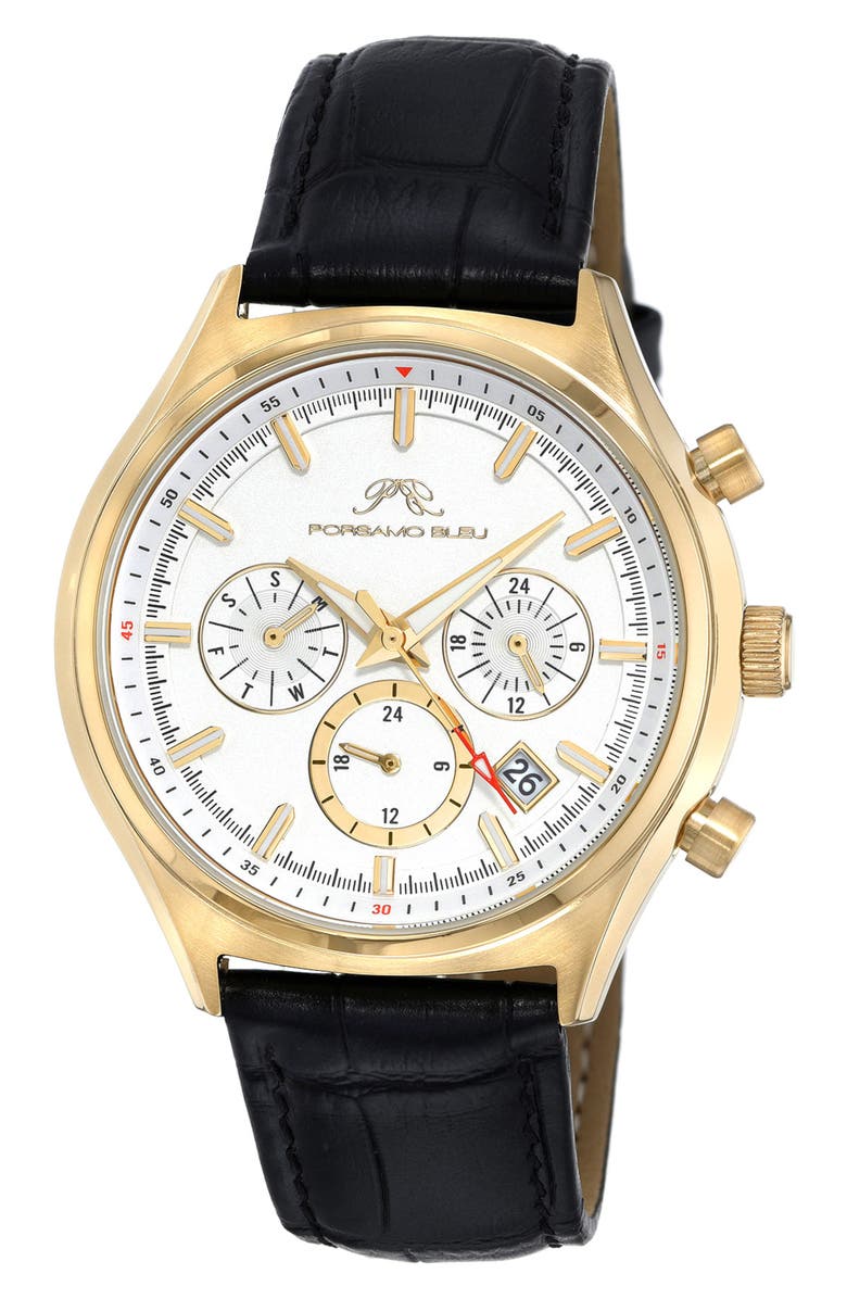 PORSAMO BLEU Men's Dylan Miyota Quartz Croc Embossed Leather Strap Watch, 41mm, Main, color, 