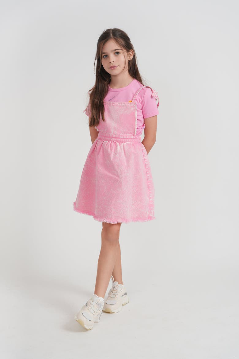 Girls 100% Cotton Woven Denim Jumper Dress - Pink, Adjustable Tie Straps, Alternate, color, Denim