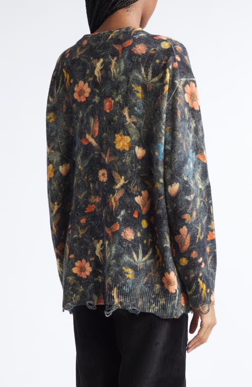 R13 Oversize Floral Merino Wool Boyfriend Cardigan In Gray
