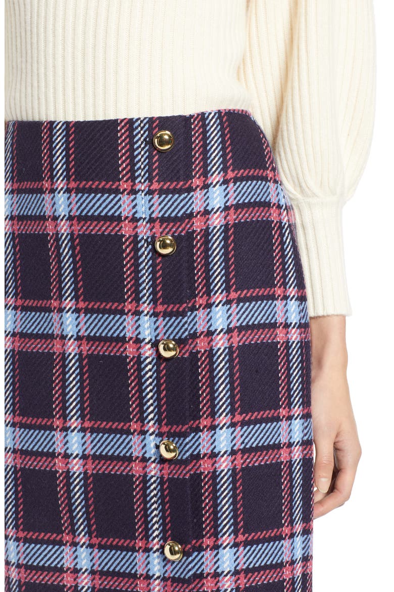 x Atlantic-Pacific Plaid Wrap Pencil Skirt, Alternate, color, NAVY PLAID