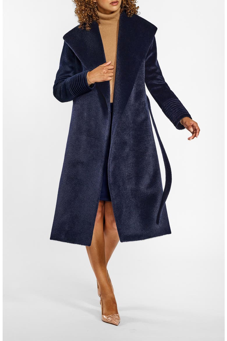 Shawl Collar Alpaca & Wool Longline Coat, Alternate, color, DEEP NAVY
