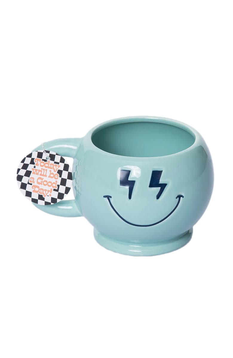 Totalee Gift Shaped Bolt Eye Smiley Mug Ceramic Blue 15 oz, Main, color, Blue