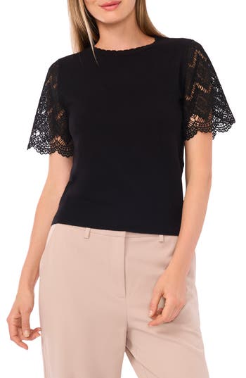 Ted Baker Lace Short Sleeve Sweater In Black