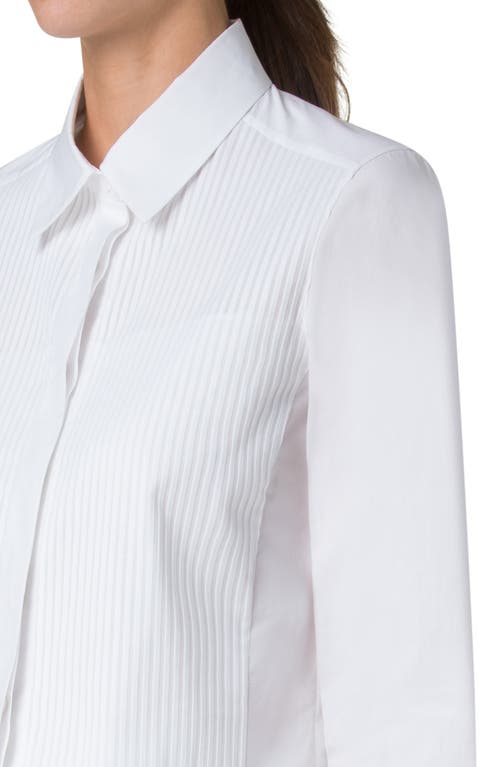 Akris Pleat Front Cotton Voile Crop Button-up Shirt In Pure White