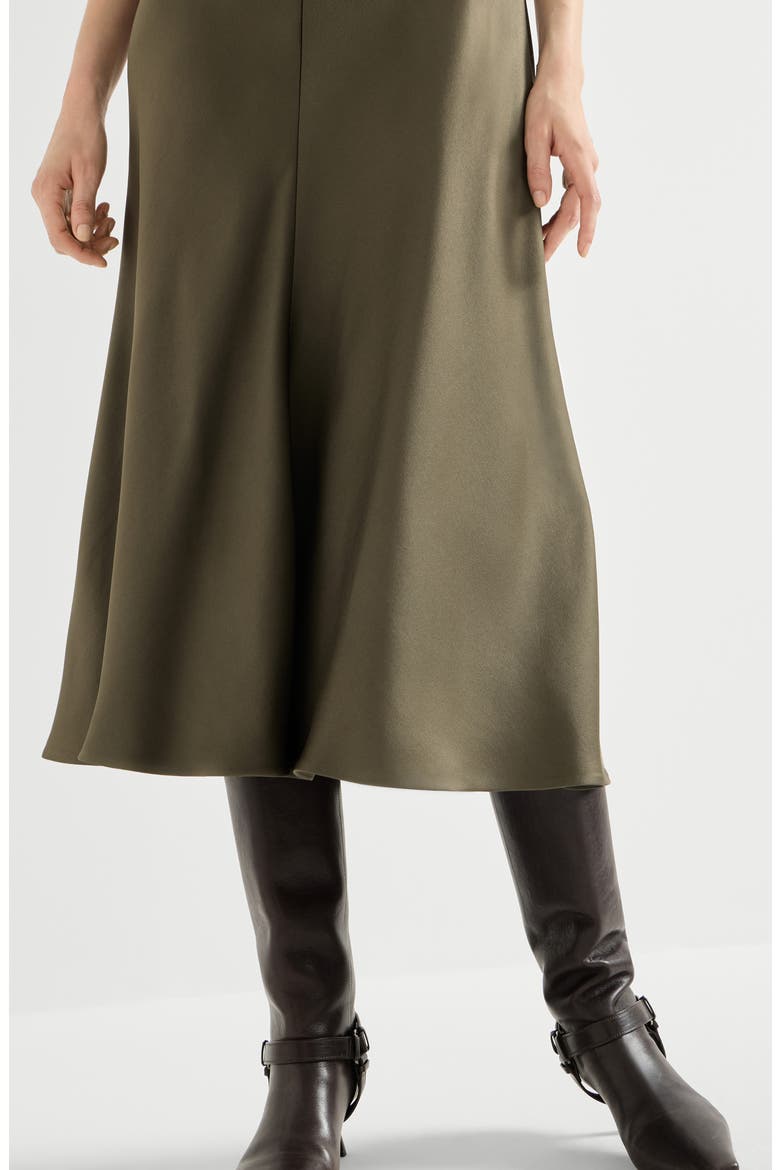 Satin cady flared dress with monili, Alternate, color, Origano