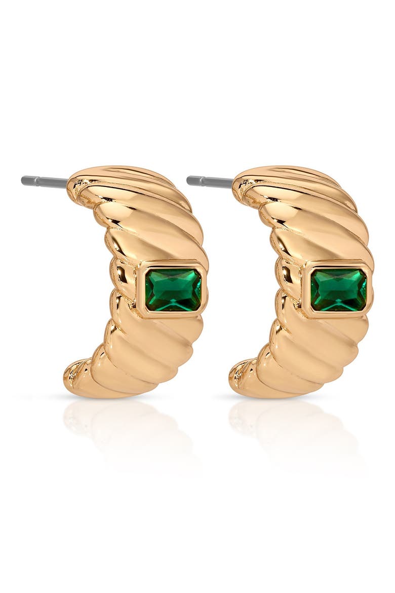 Textured Half Hoop Earrings, Alternate, color, GREEN