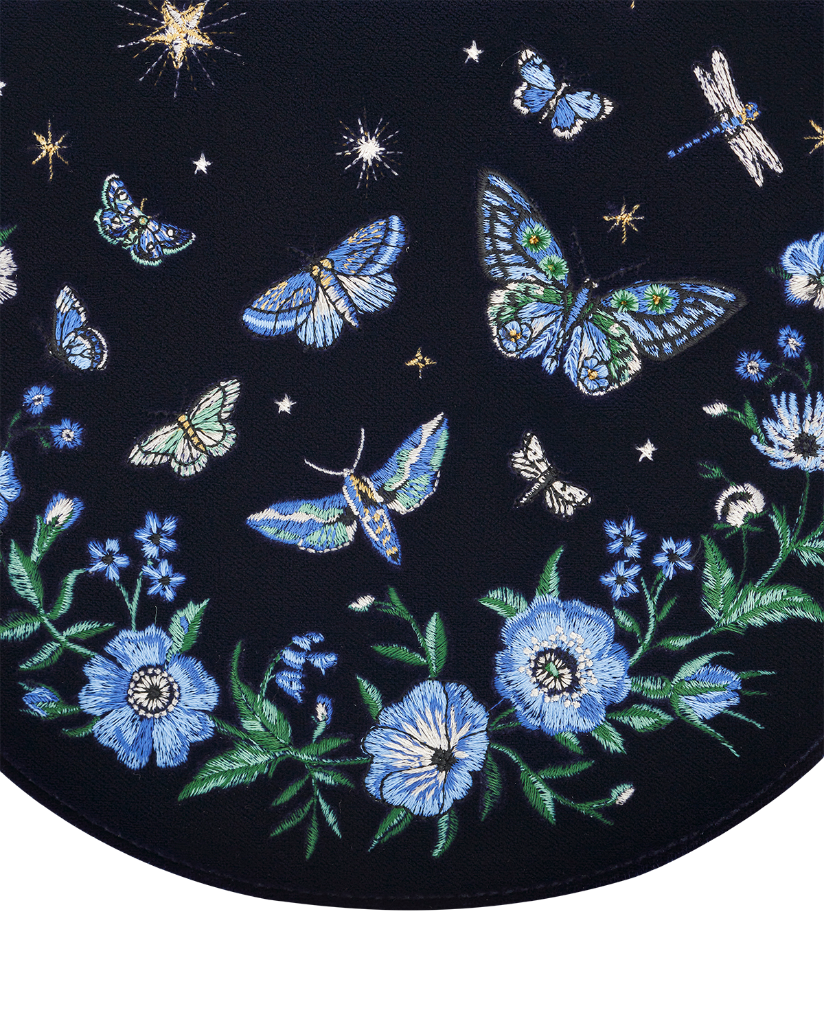 Charlotte Butterfly Embroidered Velvet Saddle Purse, Alternate, color, Navy
