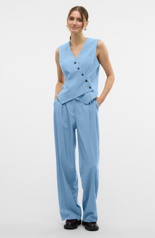 Shop Vero Moda Liba Asymmetric Button Waistcoat In Airy Blue Detailmelange