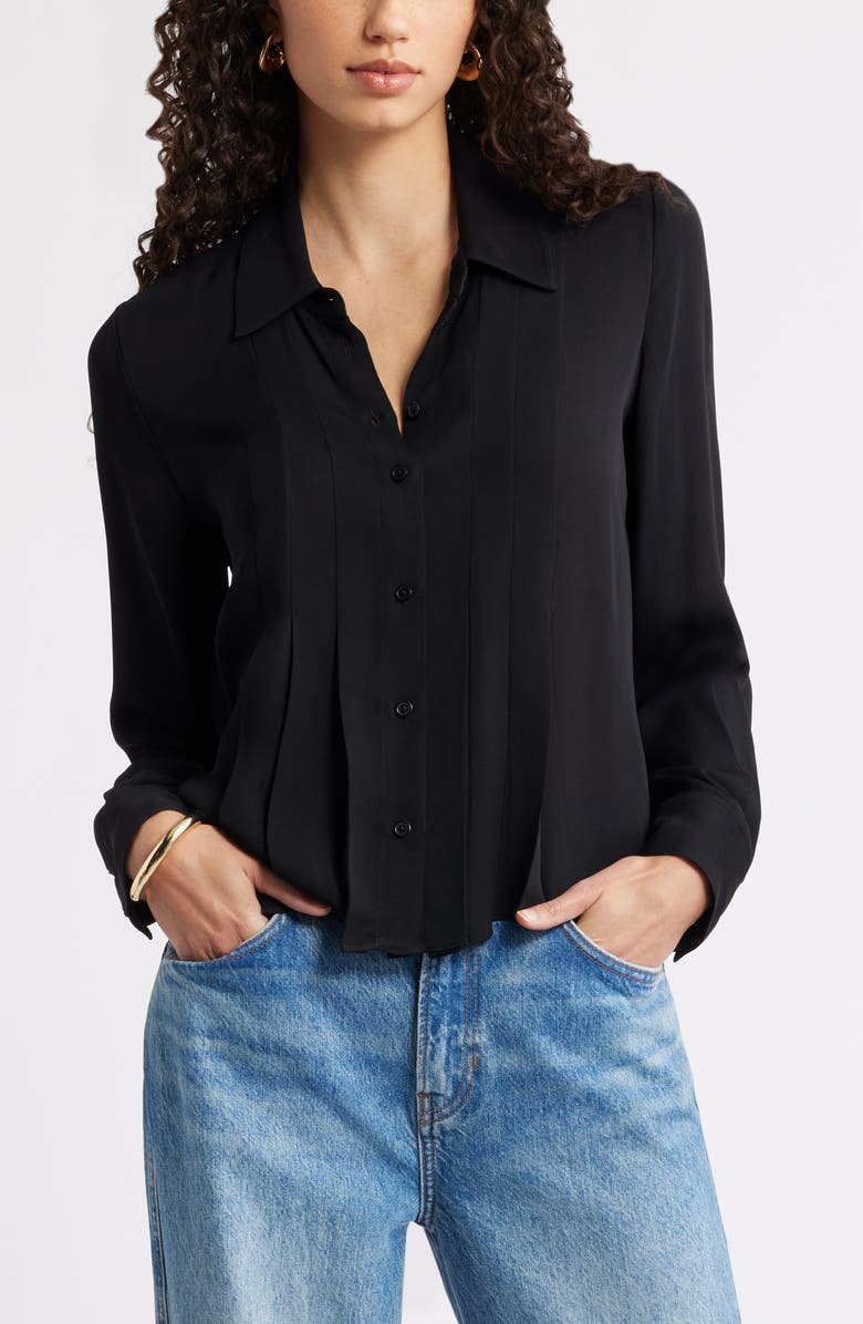Nordstrom Tux Pleated Button-Up Shirt, Main, color, Black