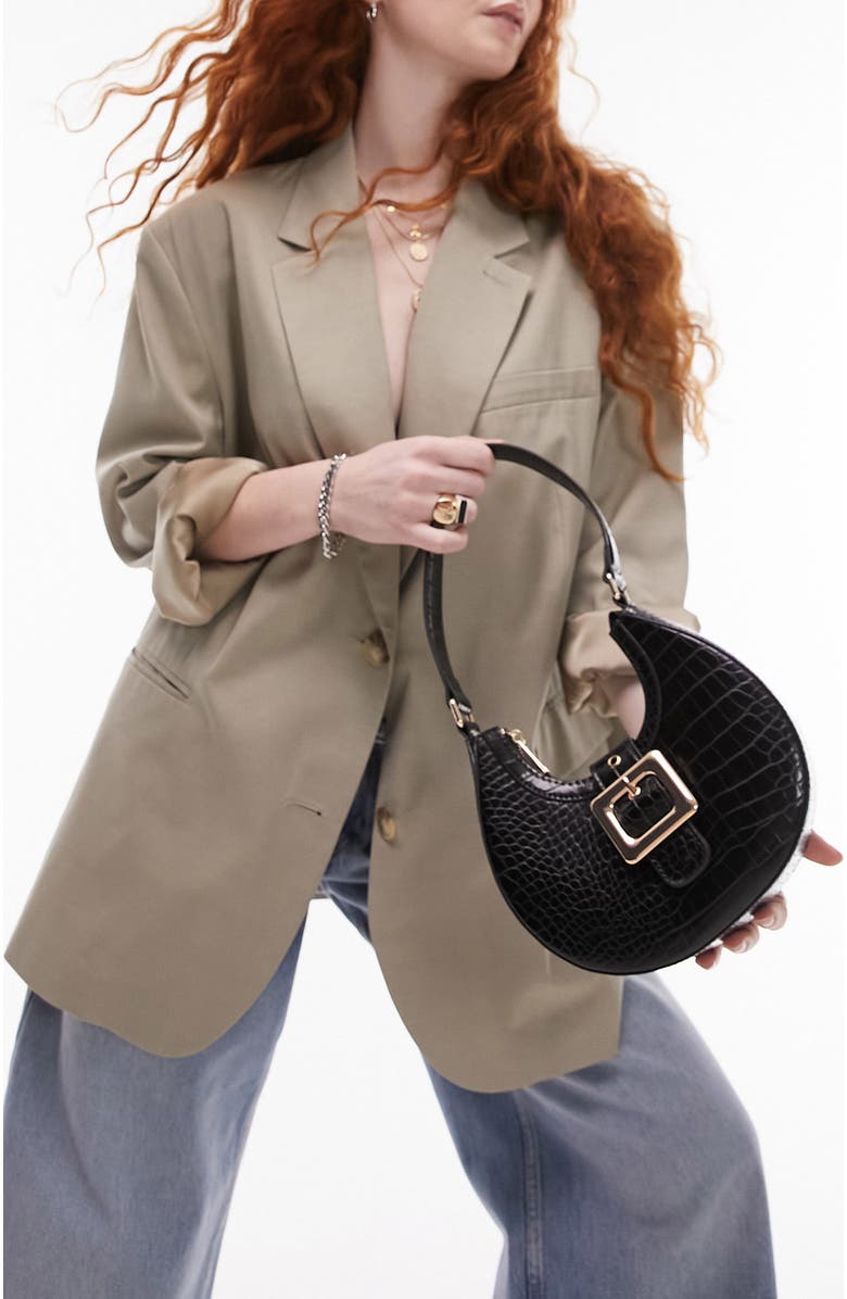 Topshop Suki Croc Embossed Shoulder Bag, Alternate, color,