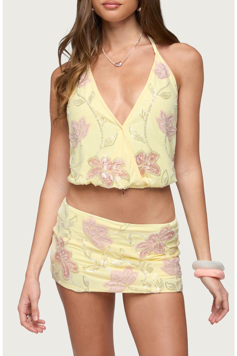 Mena Sequin Floral Halter Top, Main, color, LIGHT-YELLOW