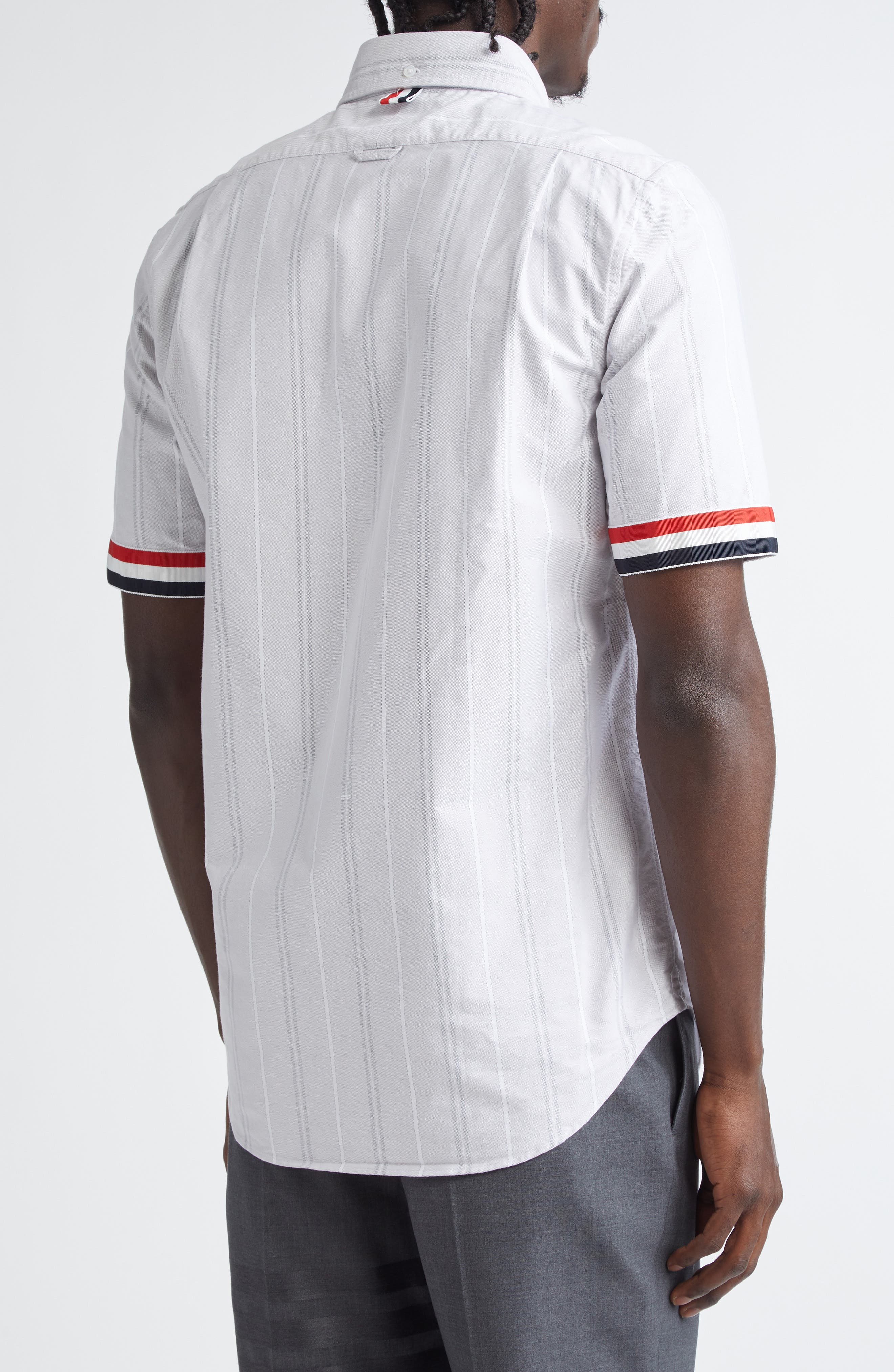 Straight Fit Stripe Short Sleeve Cotton Button-Down Shirt - image 2