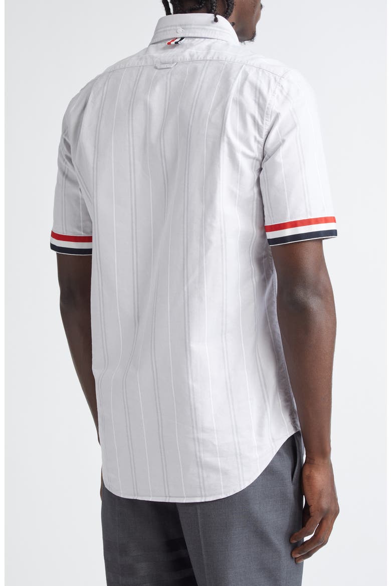 Straight Fit Stripe Short Sleeve Cotton Button-Down Shirt, Alternate, color, MEDIUM GREY