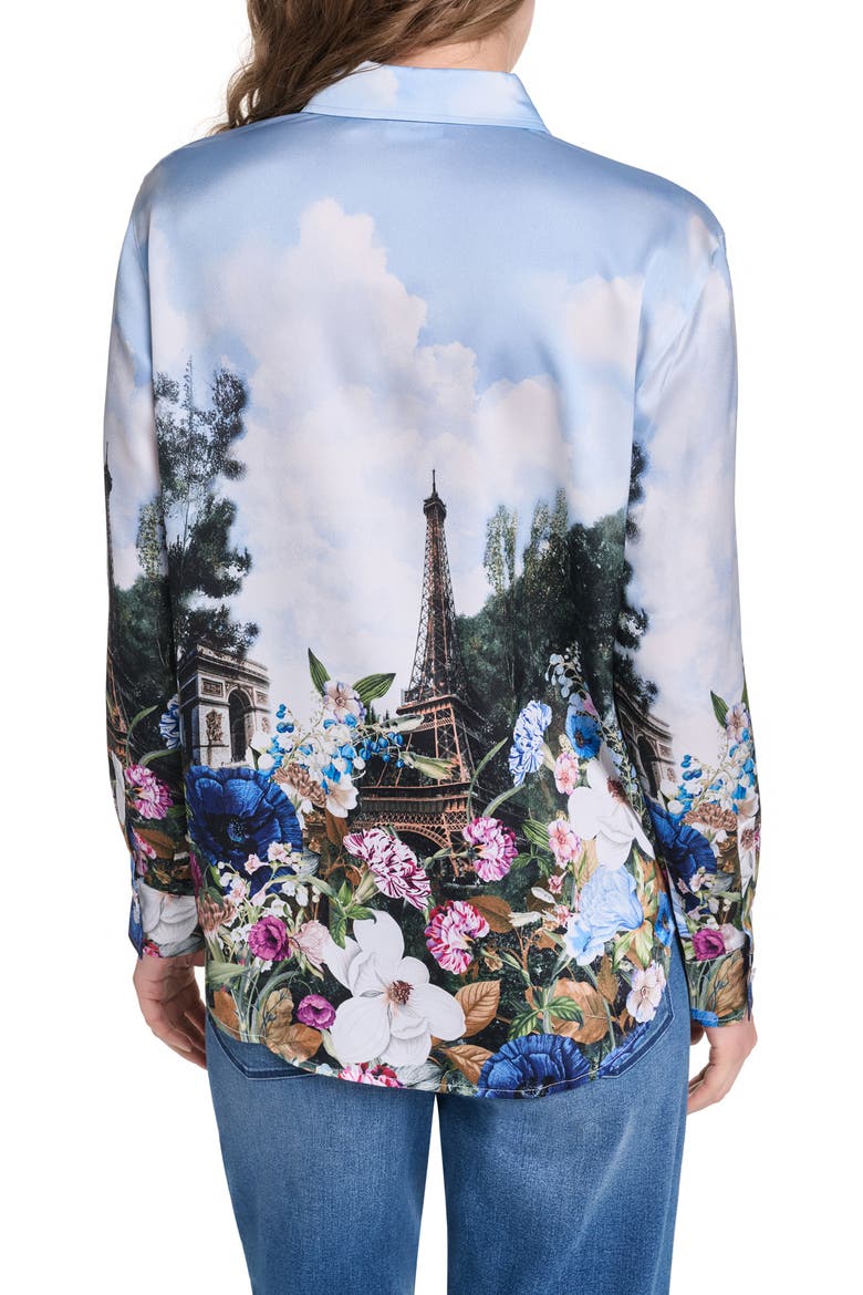 Eiffel Tower Button-Up Top, Alternate, color, STEEL BLUE MULTI