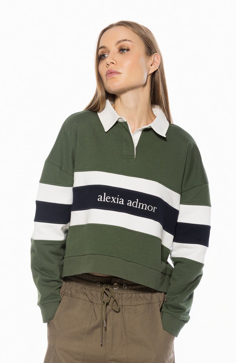 Alexia Admor Lucian Branded Rugby Polo Sweatshirt, Alternate, color, Sage Multi
