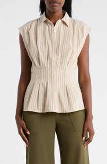 MAX STUDIO Pinstripe Pleated Sleeveless Shirt