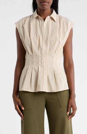 MAX STUDIO Pinstripe Pleated Sleeveless Shirt