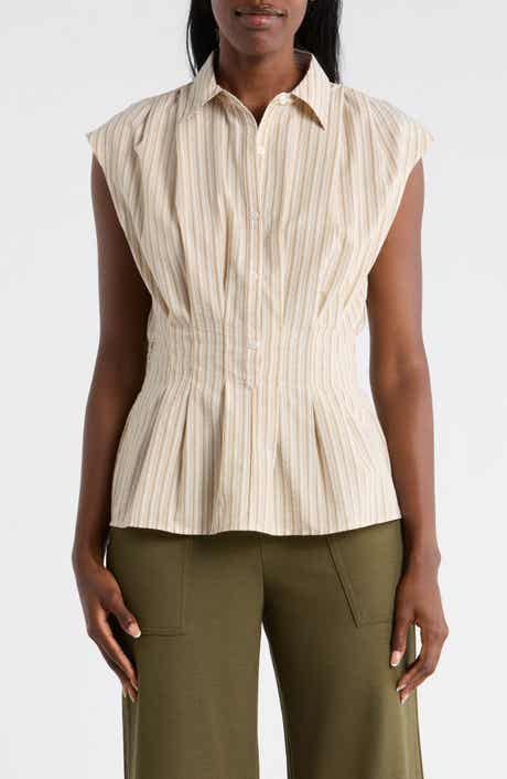 MAX STUDIO Pinstripe Pleated Sleeveless Shirt