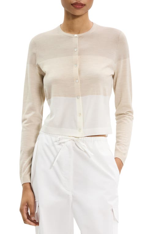 Theory Merino Wool Crewneck Cardigan Sweater In White