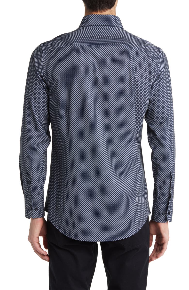 Mizzen+Main Leeward Trim Fit Navy Dash Geo Print Performance Button-Up Shirt, Alternate, color, 