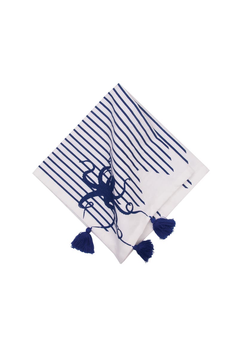 C&F Home Indigo Octopus Stripes and Tassels Machine Washable Napkins Set of 6, Alternate, color, Blue